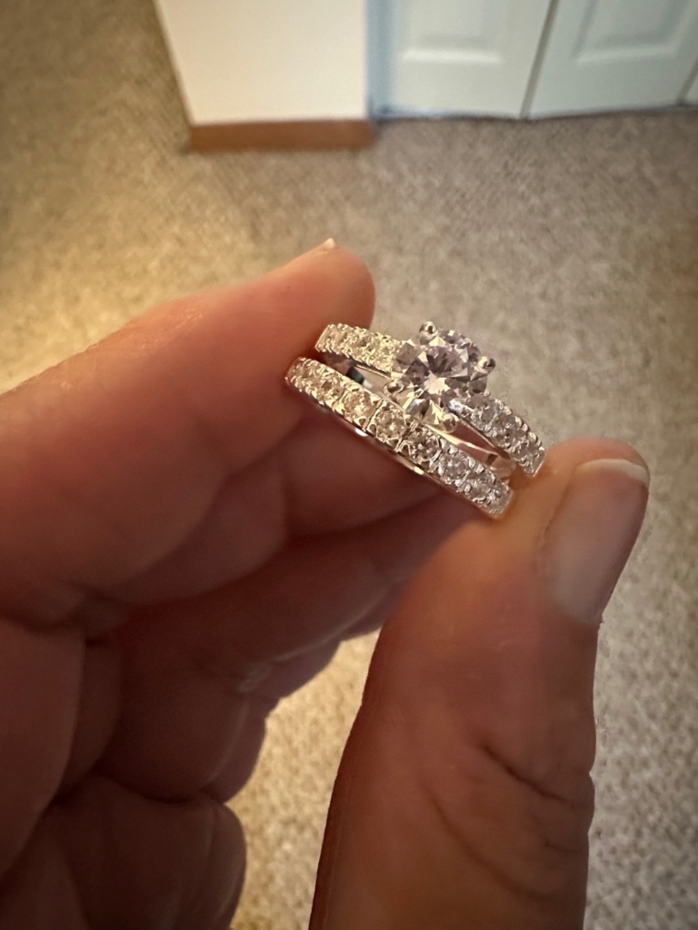 Silver-Tone Clear Cubic Zirconia Bridal Ring Set - Sparkling White